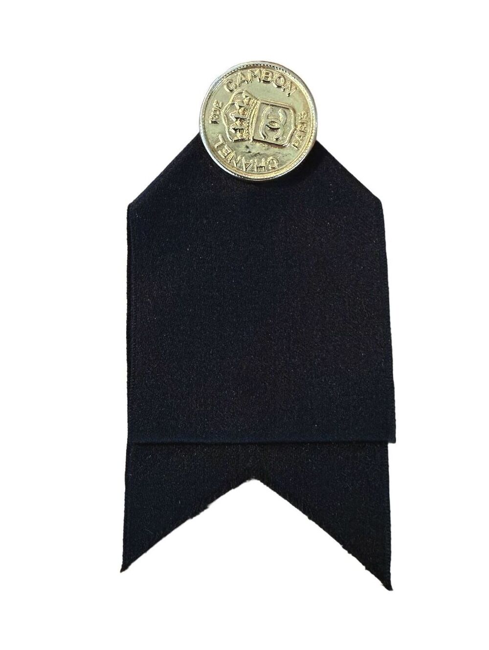 Authentic CHANEL CC Black Grosgrain Ribbon Brooch Gold Tone Logo Pin